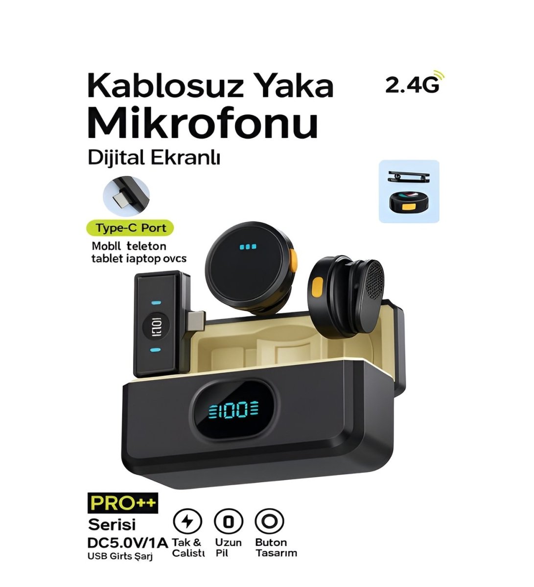 Kablosuz Yaka Mikrofonu Type - C & Lightning | 2.4G Profesyonel Ses Kayıt Seti - Bi Elma