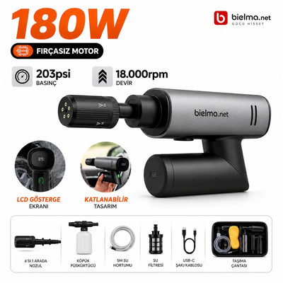 Kablosuz Basınçlı Araç Yıkama Makinesi 203 PSI - 180W - Bi Elma
