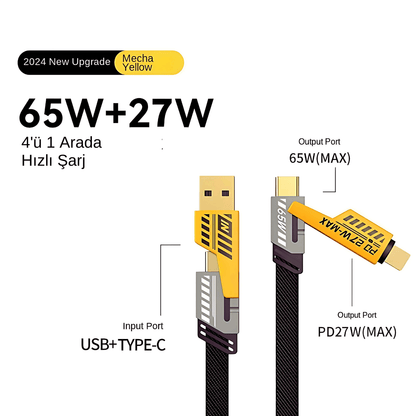4 - in - 1 Usb Type - C To Ligthning, Type - C 65w Hızlı Şarj Ve Data Kablosu - Bi Elma