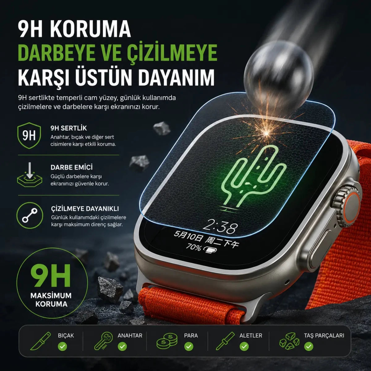 Watch Ultra 49mm Uyumlu Aparatlı Cam Ekran Koruyucu - Bi Elma