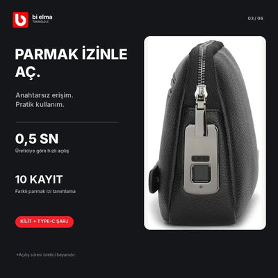 Parmak İzi Kilitli Premium Deri El Çantası - Bi Elma