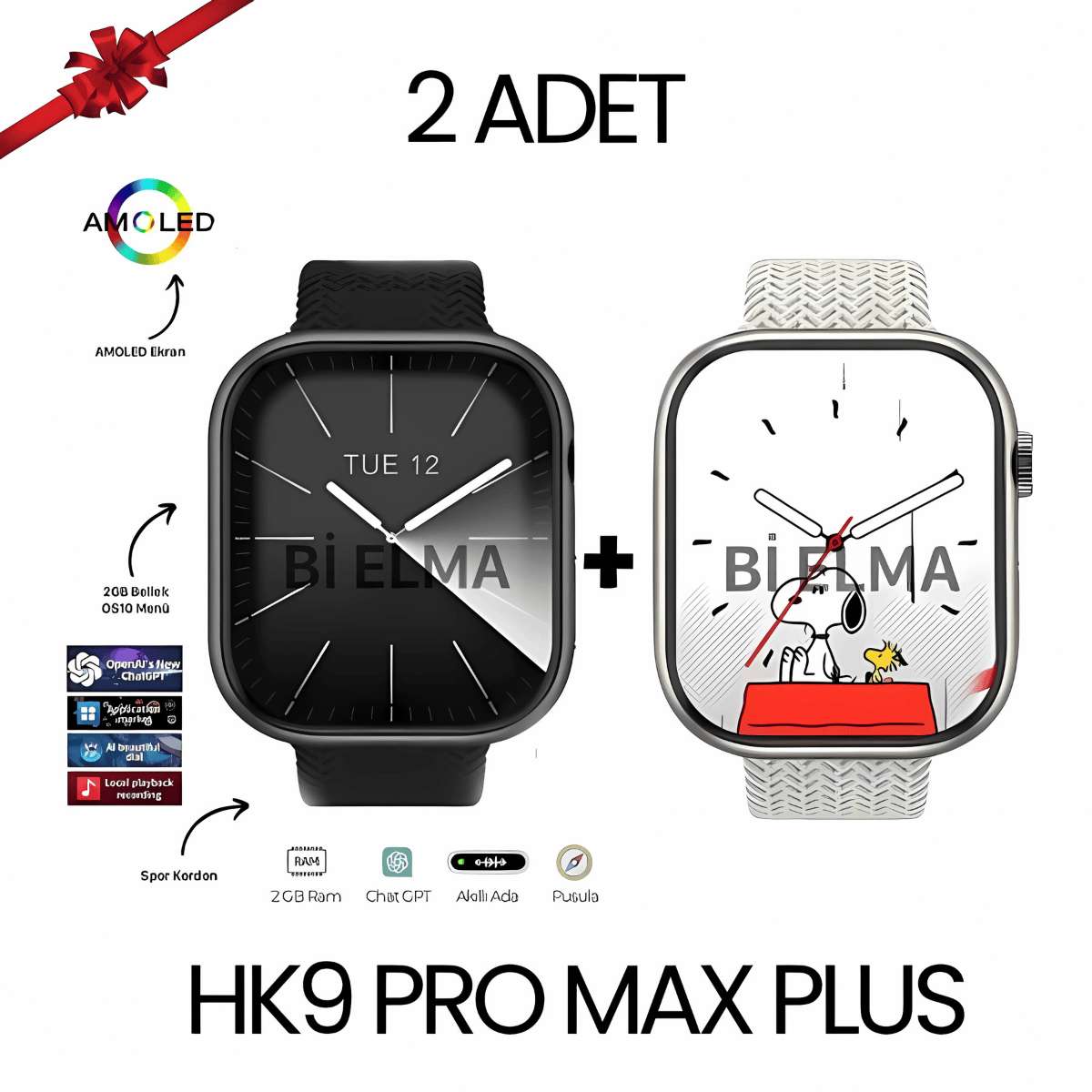 2 Adet Hk9 Pro Max Plus 45mm Akıllı Saatler - Bi Elma