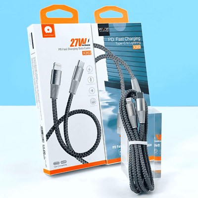WUW 27W Type - C'den Lightning'e Örgü Şarj ve Data Kablosu - Bi Elma