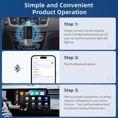 Kablosuz Araç CarPlay & Android Auto USB ve Type C Bluetooth Adaptör - Bi Elma