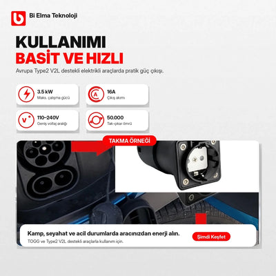 HelloTech V2L Type 2 Elektrikli Araç Güç Çıkış Adaptörü –Togg, Hyundai, Kia ve KGM - Bi Elma