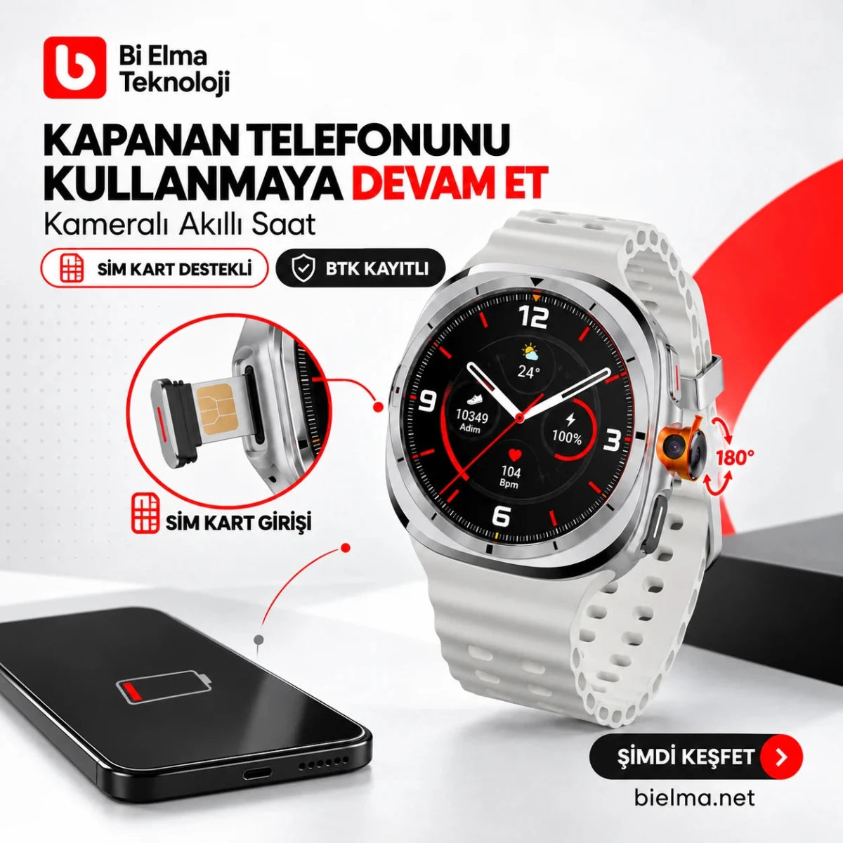 5G Kameralı Ultra X1 Pro Akıllı Saat – SIM Kartlı, AMOLED, 3GB+32GB, BTK Kayıtlı - Bi Elma