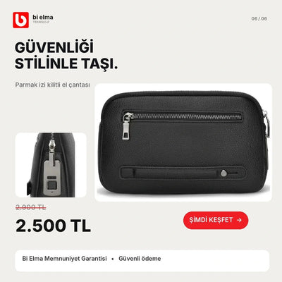 Parmak İzi Kilitli Premium Deri El Çantası - Bi Elma
