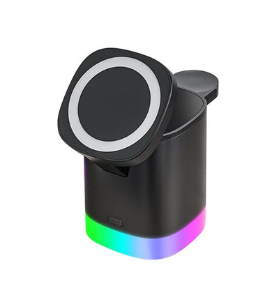 3'ü 1 Arada MagSafe Kablosuz Şarj Standı – 15W, RGB Işıklı (Telefon + Akıllı Saat + Kulaklık) - Bi Elma
