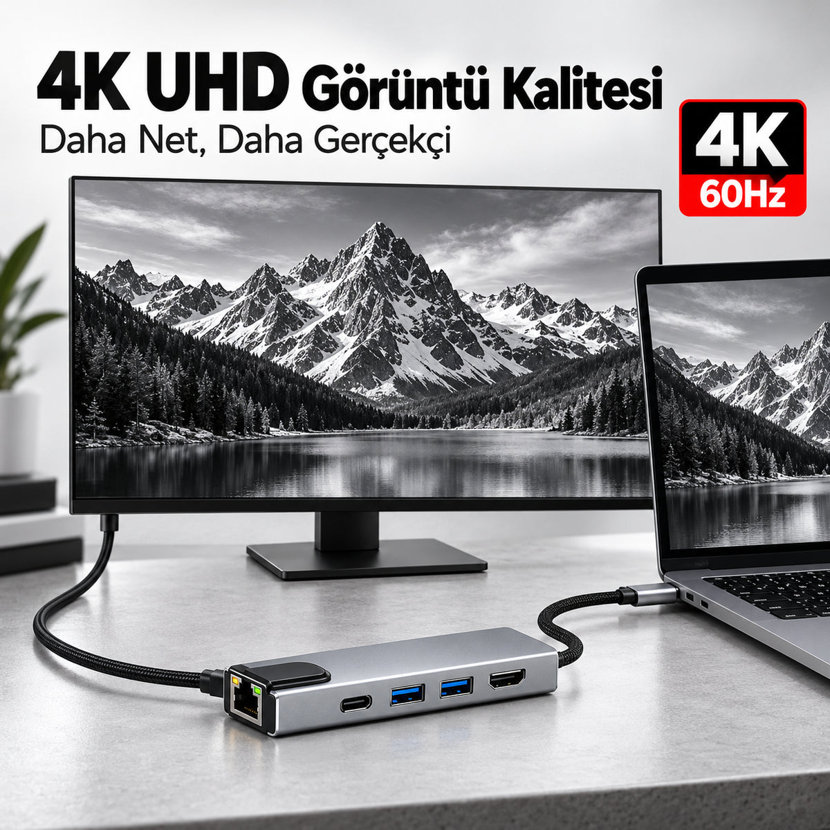 5'i 1 Arada USB-C Çoklayıcı – 100W PD, 4K HDMI, Ethernet - Bi Elma