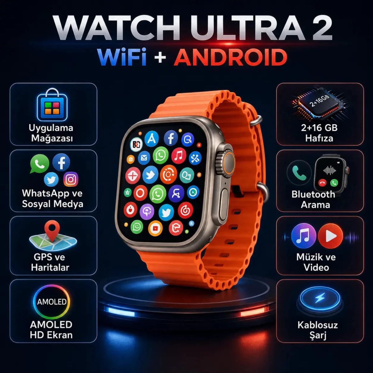 Watch Ultra 2 Wifi Android Akıllı Saat, Whatsapp, Youtube - Bi Elma