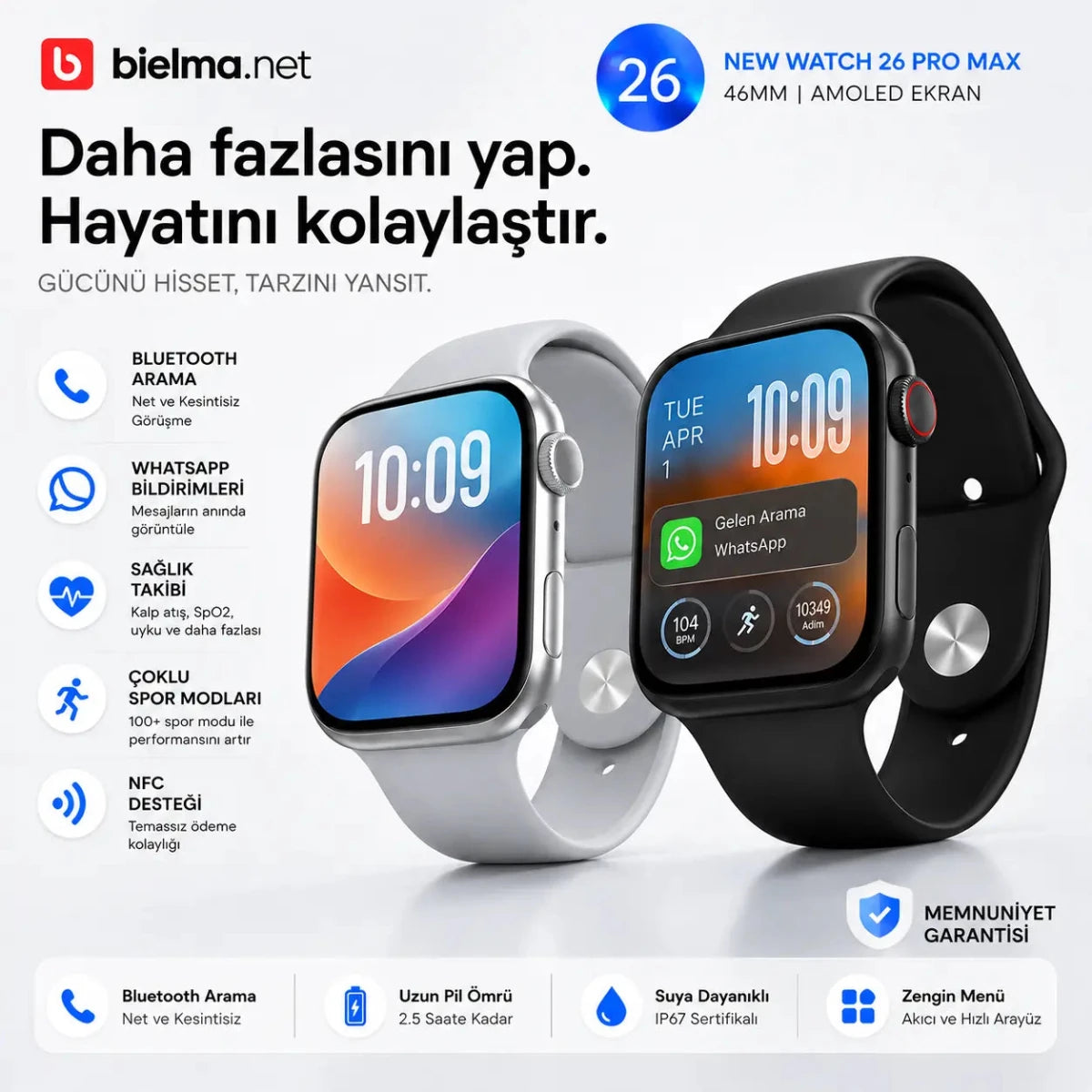 Watch 26 Pro Max Akıllı Saat - AMOLED, IP68 Suya Dayanıklı - Bi Elma