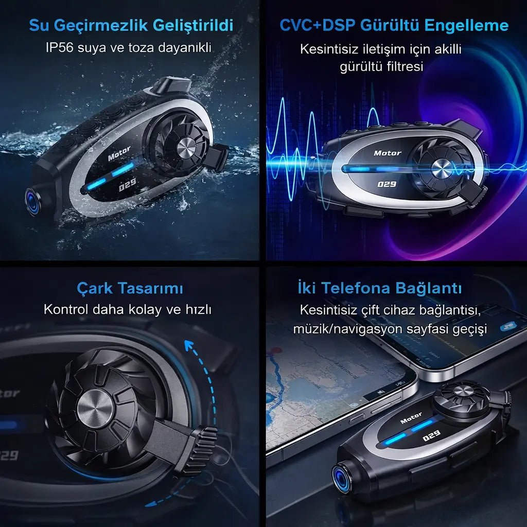 Q29 Bluetooth motosiklet interkomu kask üzerinde kullanım