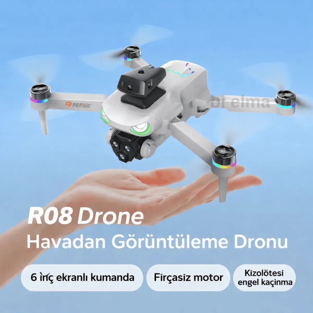 R08 4K HD Katlanabilir Drone, Çift Kameralı, Uzaktan Kumandalı Akıllı Model - Bi Elma