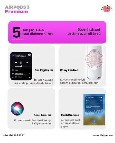 Air 3 Premium Kablosuz Kulaklık (Ios ve Android) - Bi Elma