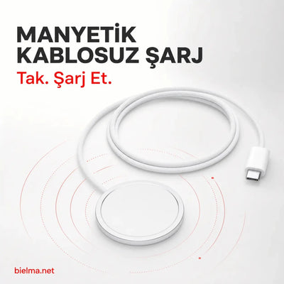 MagSafe Uyumlu 15W Manyetik Kablosuz Şarj Cihazı - Bi Elma