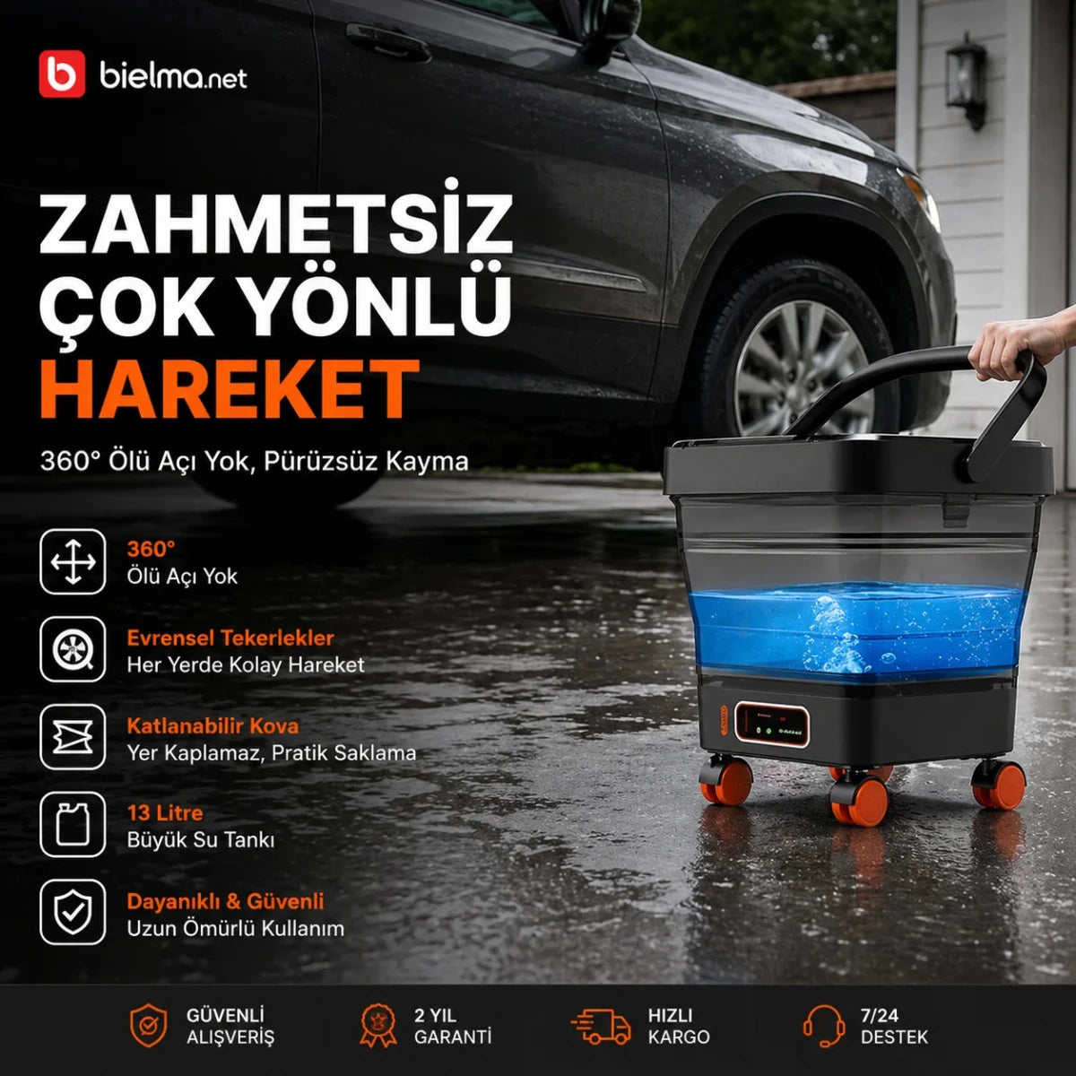 Kablosuz Şarjlı Araç Yıkama Seti | Katlanabilir Kova + Basınçlı Pompa - Bi Elma