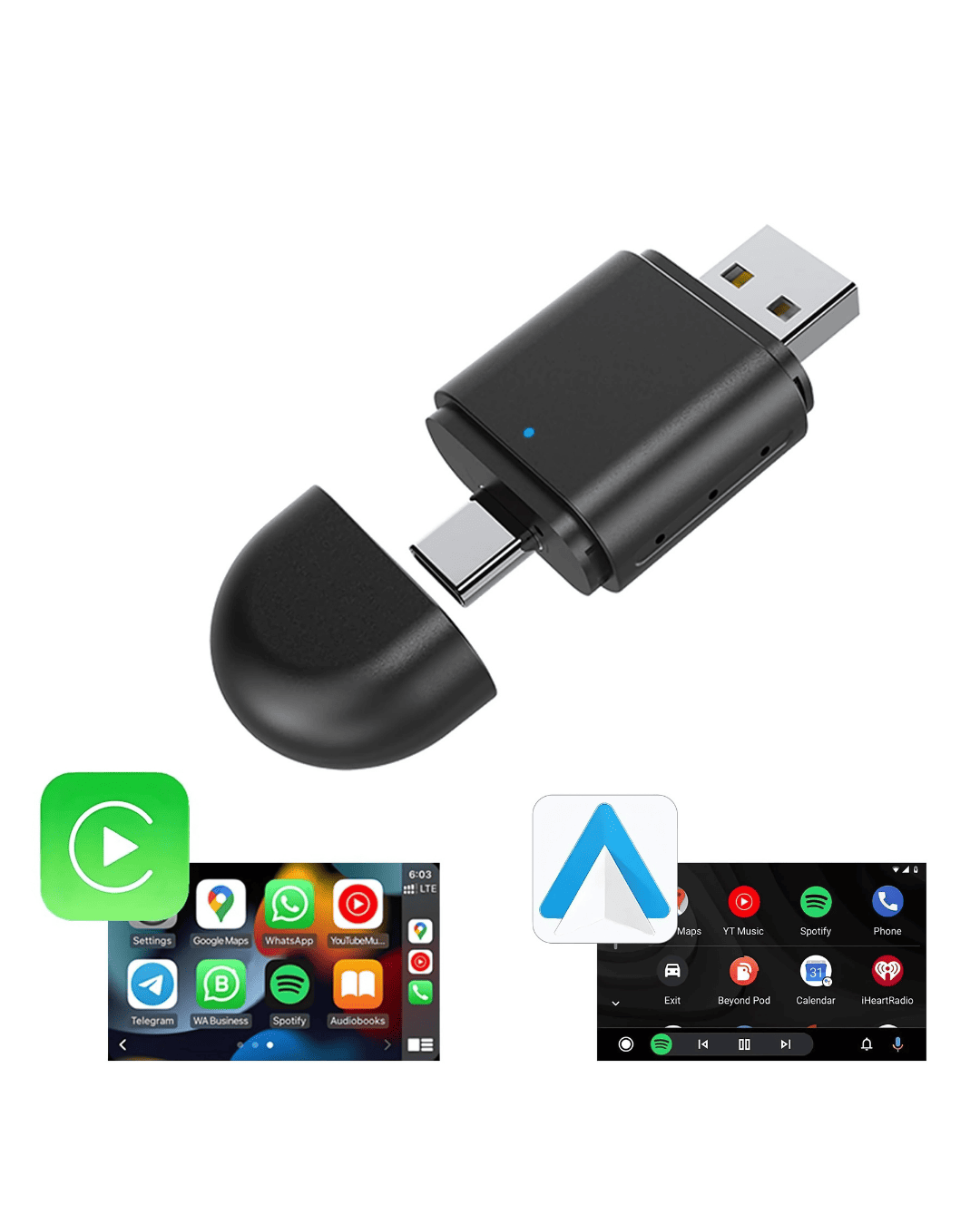 Kablosuz Araç CarPlay & Android Auto USB ve Type C Bluetooth Adaptör - Bi Elma