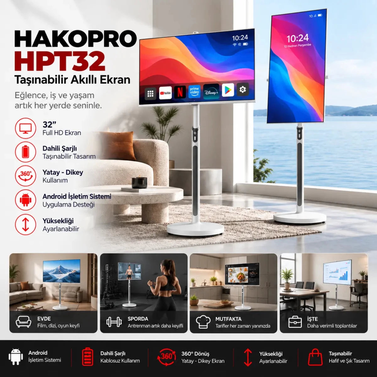 Hako Pro HPT32 32 İnç Akıllı Ekran – 8GB RAM 128GB - Bi Elma