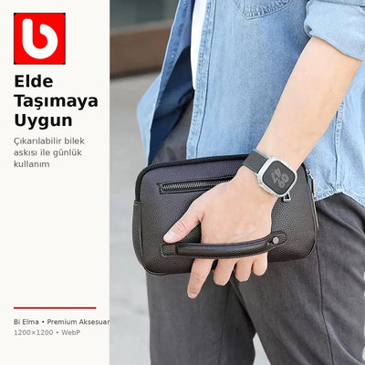 Premium Parmak İzi Kilitli Erkek El Çantası - Bi Elma