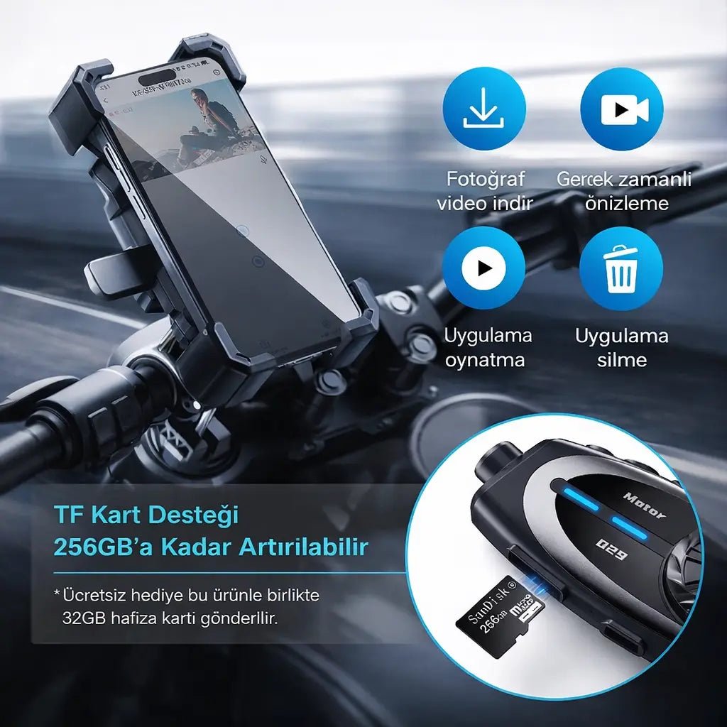 Q29 Kameralı Motosiklet Bluetooth Intercom - Bi Elma