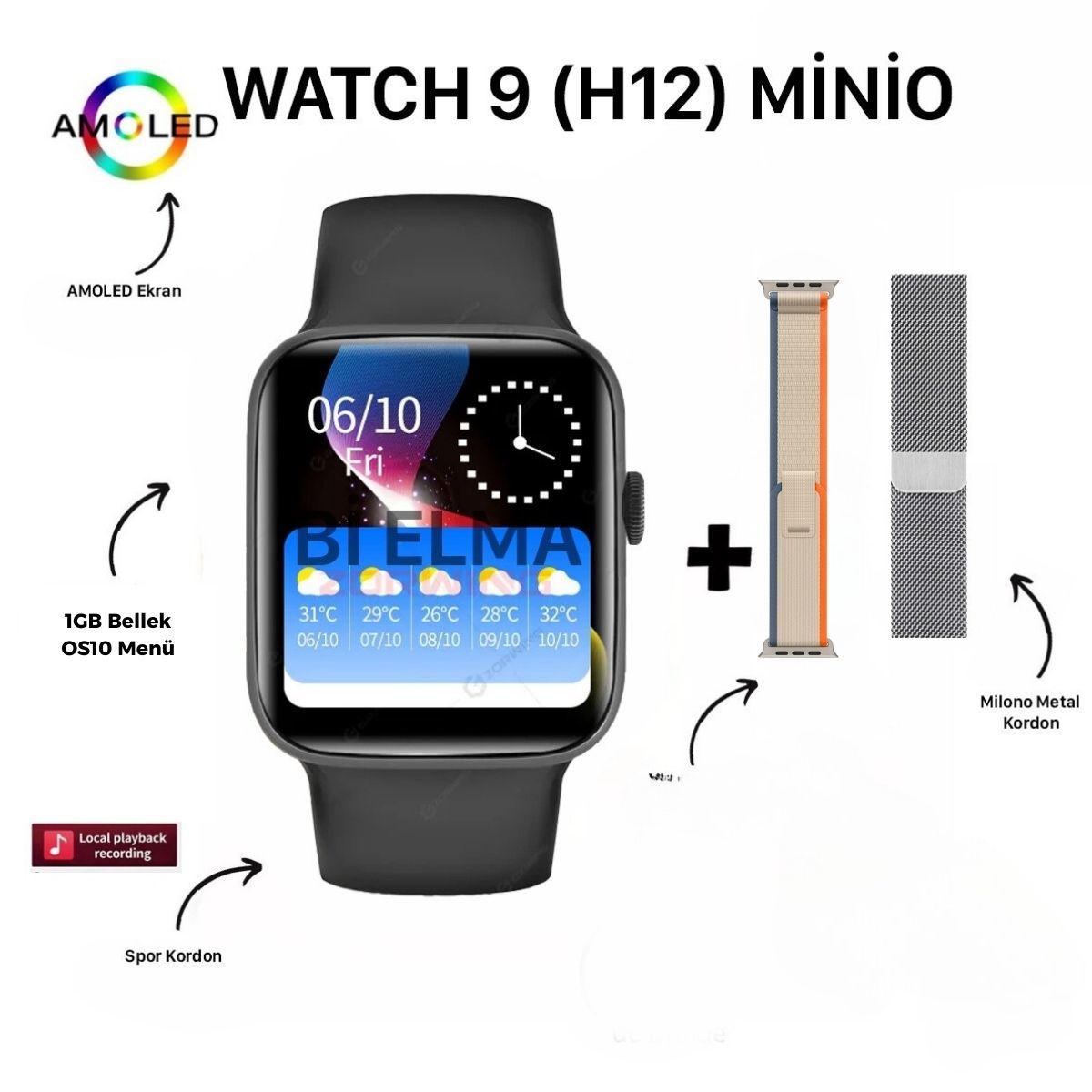 Watch 9 (H12) Minio Amoled Akıllı Saat - Bi Elma