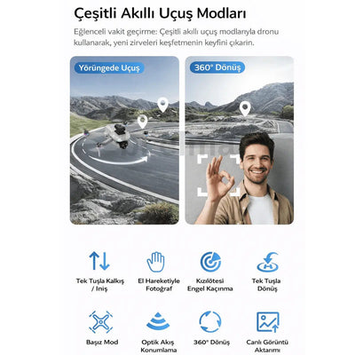 R08 4K HD Katlanabilir Drone, Çift Kameralı, Uzaktan Kumandalı Akıllı Model - Bi Elma