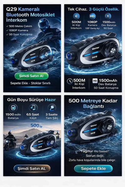 Q29 Kameralı Motosiklet Bluetooth Intercom - Bi Elma