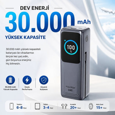 140W Akıllı Ekranlı Hızlı Şarj 30.000MAH Powerbank - 4 Cihaz Eşzamanlı Şarj - Bi Elma