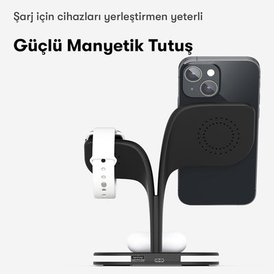 Kablosuz Şarj Masaüstü 3 in 1 Set - Bi Elma