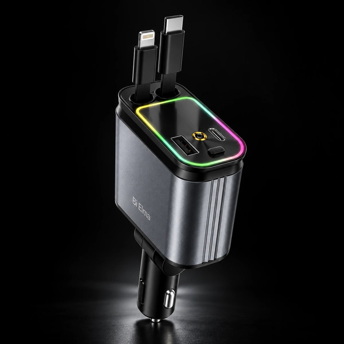 4-in-1 Geri Çekilebilir 66W Araç Şarj Aleti – RGB & Yıldız Tavan Efekti - Bi Elma