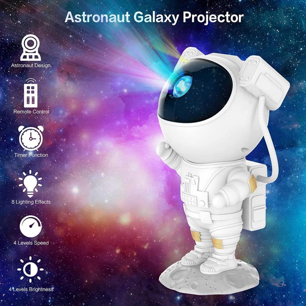 Astronot Projektör Gece Masa Lambası Galaxy Gökyüzü Star Projeksiyon Kumandalı - Bi Elma