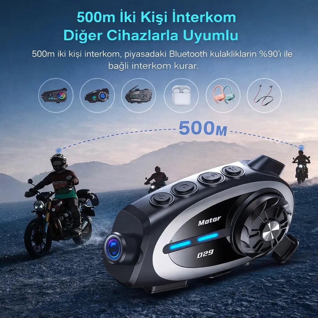 Q29 Kameralı Motosiklet Bluetooth Intercom - Bi Elma