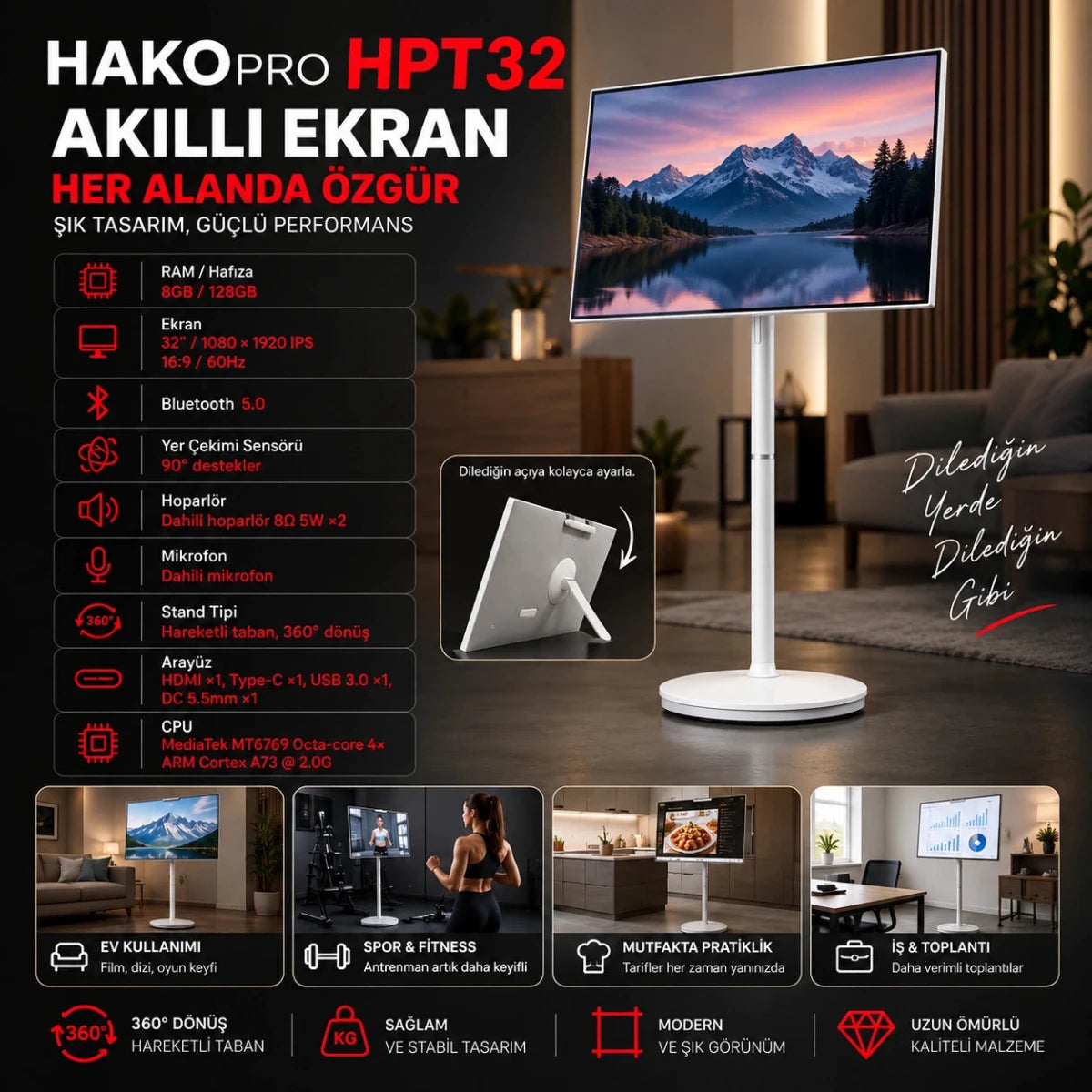 Hako Pro HPT32 32 İnç Akıllı Ekran – 8GB RAM 128GB - Bi Elma
