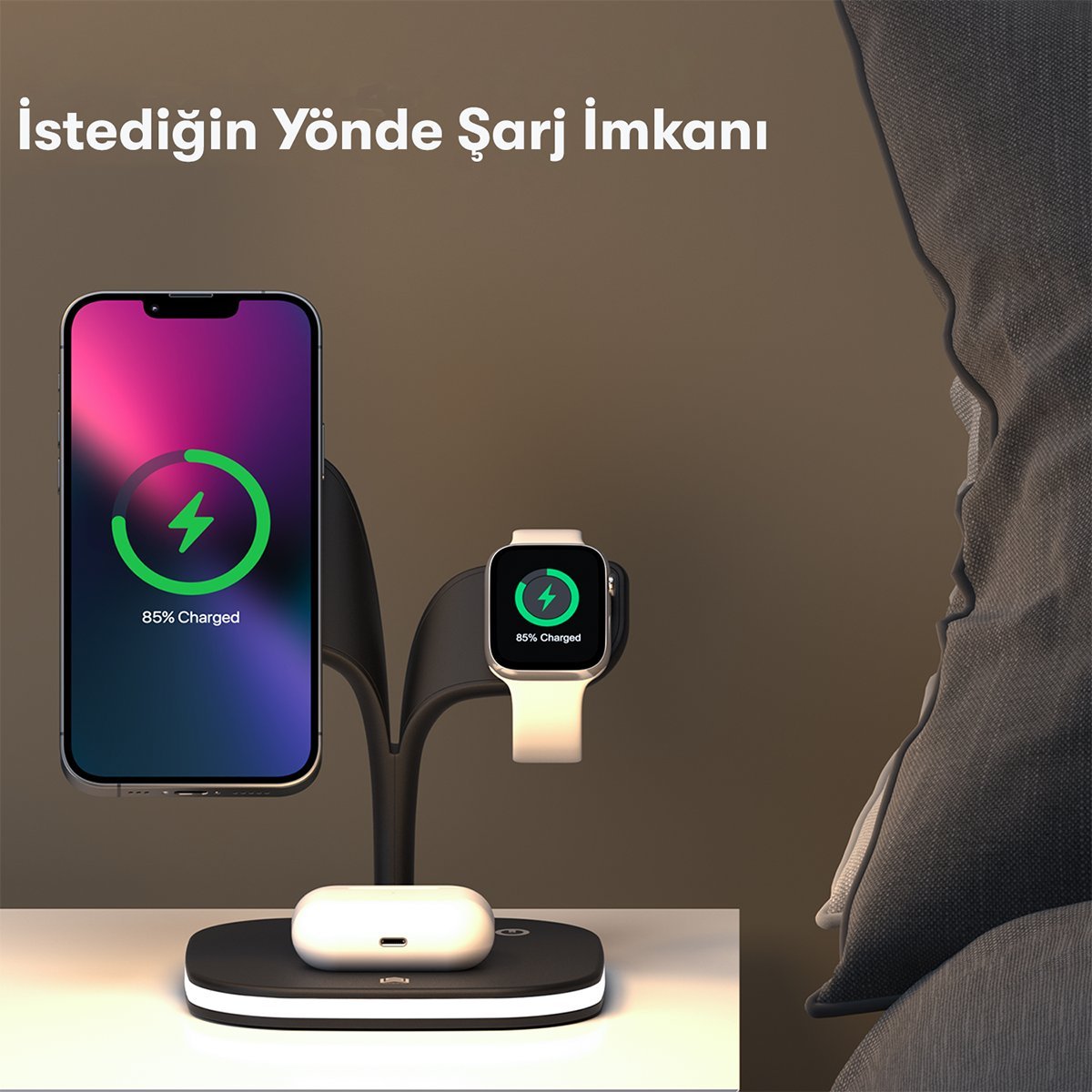 Kablosuz Şarj Masaüstü 3 in 1 Set - Bi Elma