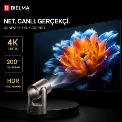 Dahili Bataryalı Premium Android Projeksiyon | Hoparlörlü, Otomatik Odaklı 4K Taşınabilir Sinema - Bi Elma