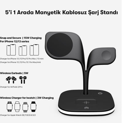 Kablosuz Şarj Masaüstü 3 in 1 Set - Bi Elma