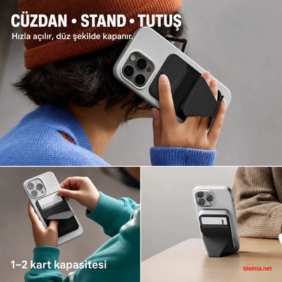 Bi Elma Manyetik Kartlık Stand | MagSafe Uyumlu Cüzdan ve Telefon Tutucu - Bi Elma