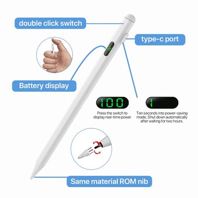 Dijital Göstergeli Kapasitif Stylus iPad Tablet Dokunmatik Kalem - Bi Elma