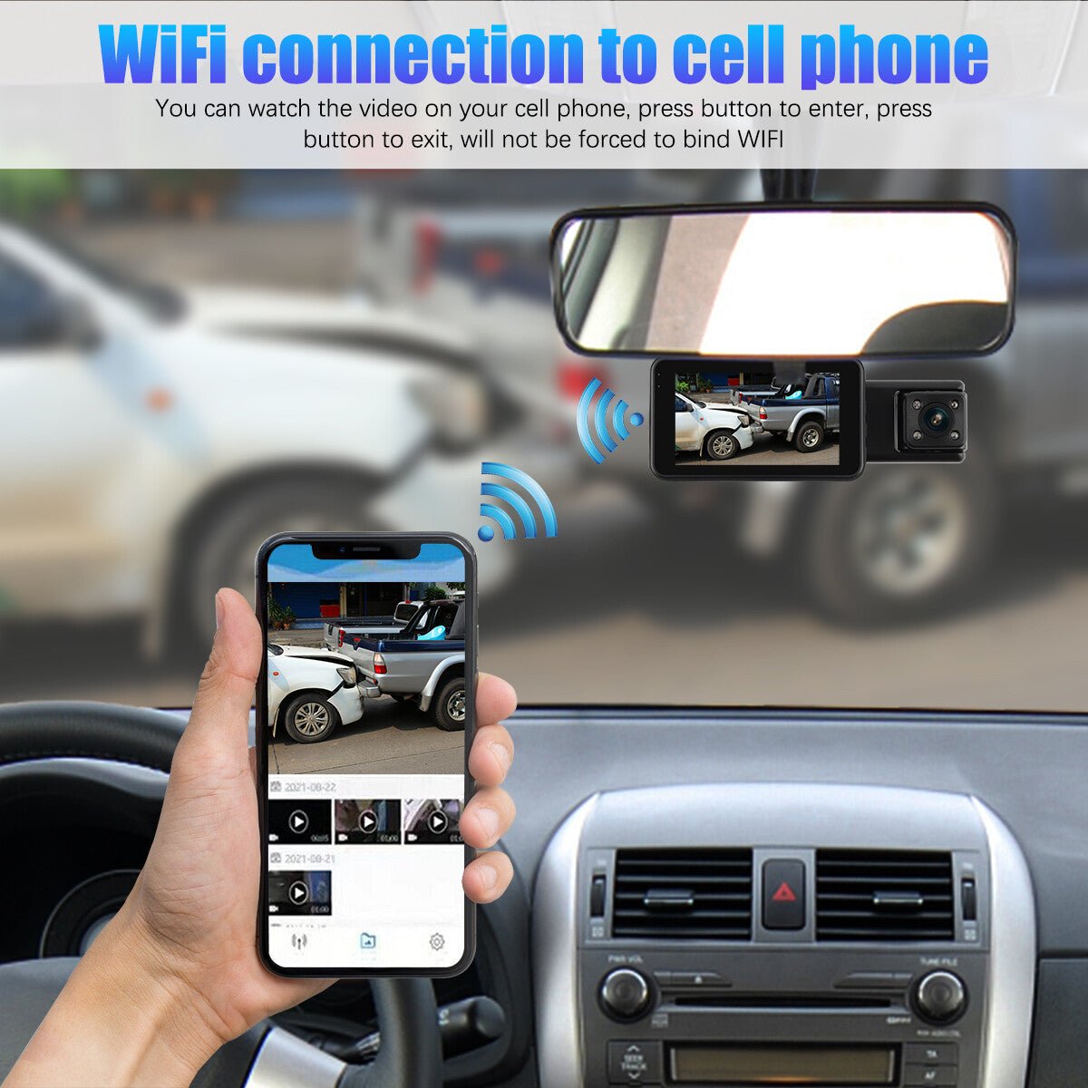 3 Kameralı Araç İçi Kamera 1080P Wifi - Bi Elma