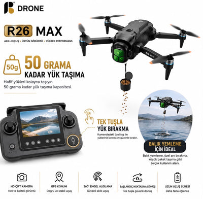 R26 Max drone 50 grama kadar yük taşıma, GPS ve engel algılama özellikleri