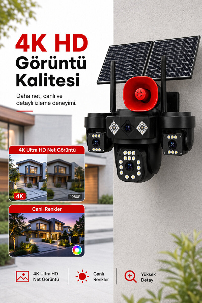 4G SIM kart bağlantılı gece görüşlü güvenlik kamerası