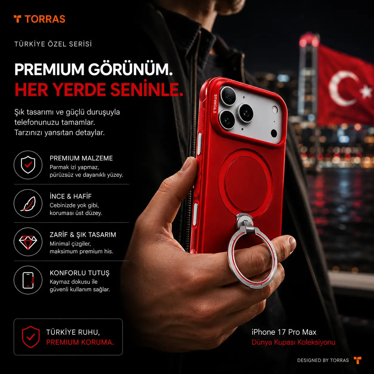 TORRAS iPhone 17 Pro Max OStand Q3 Air World Cup Türkiye MagSafe Standlı Kılıf