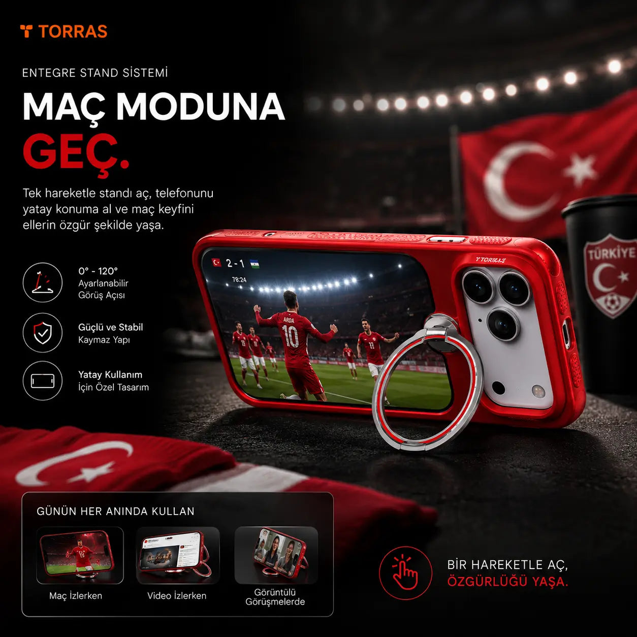 TORRAS iPhone 17 Pro Max OStand Q3 Air World Cup Türkiye MagSafe Standlı Kılıf