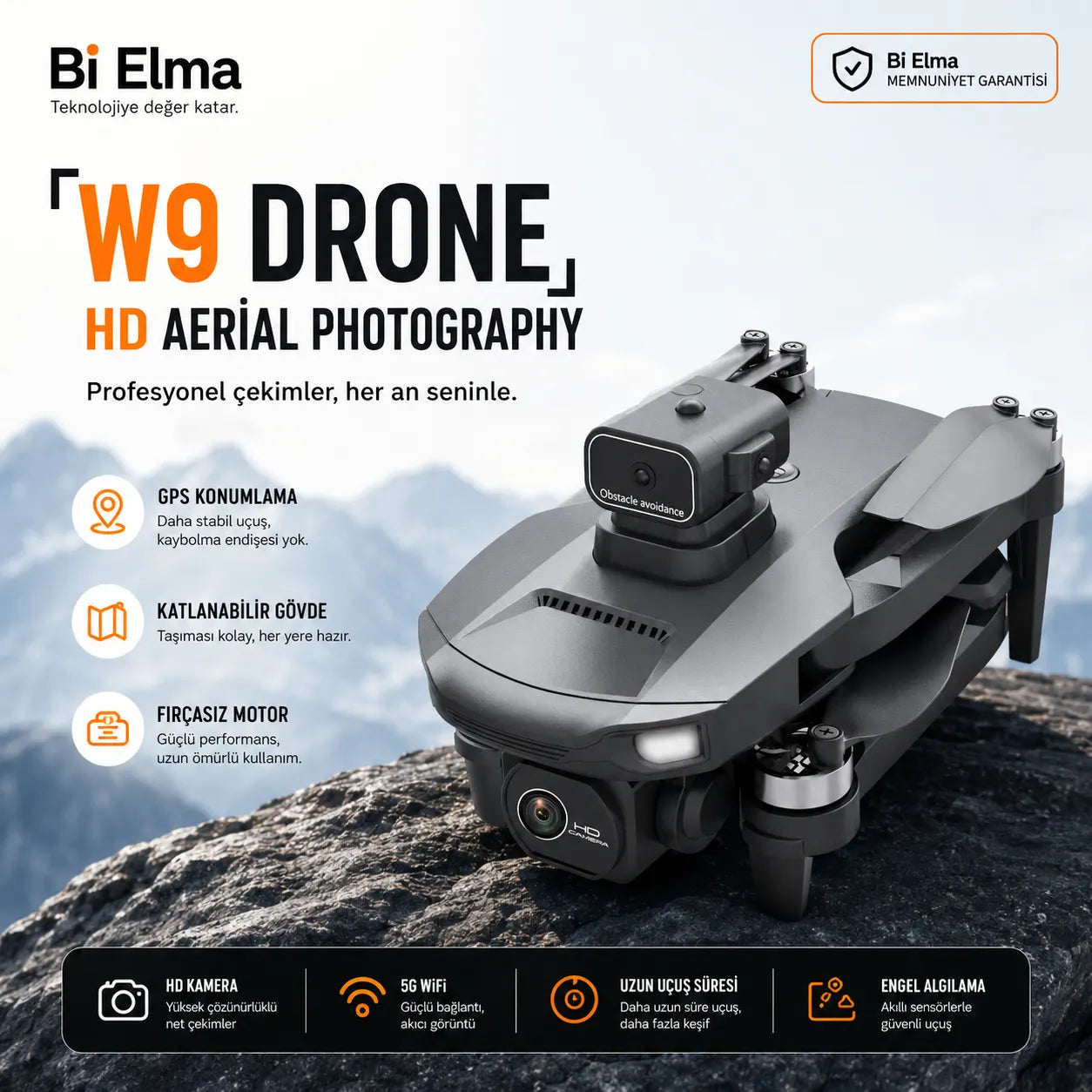 W9 Max Drone – Çift Batarya, Çift Kamera, GPS Takip, Fırçasız Motor, Engel Algılama, Ekranlı Kumanda
