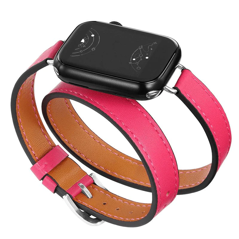 Apple%20Watch%20Uyumlu%20Double%20Tour%20Deri%20Kordon%20Pembe